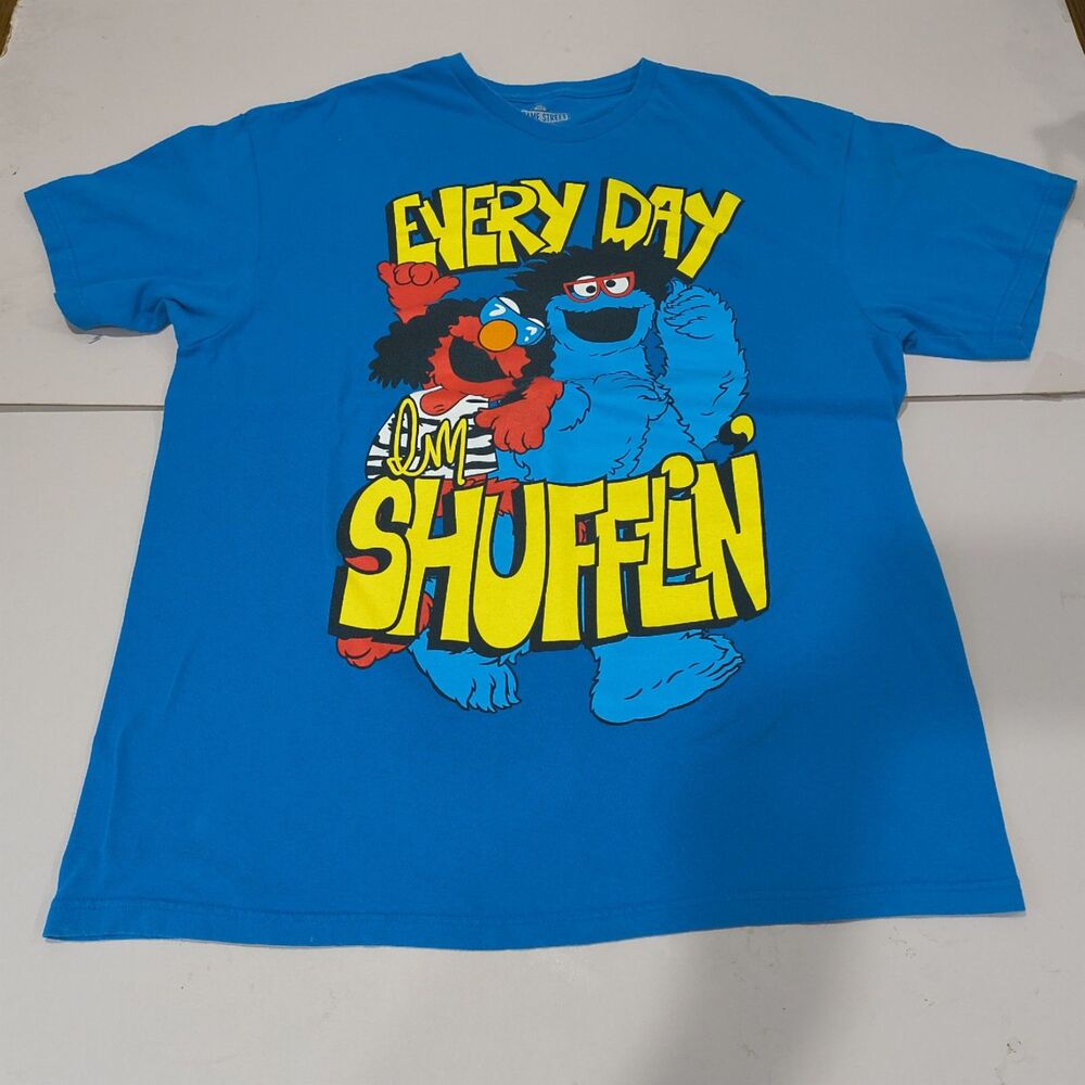 Sesame Street Elmo & Cookie Monster "Every Day I'm Shufflin" Blue T-Shirt XL